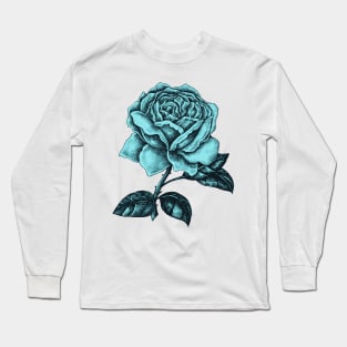 Rose Teal Love Vintage Tattoo Illustration Roses Long Sleeve T-Shirt